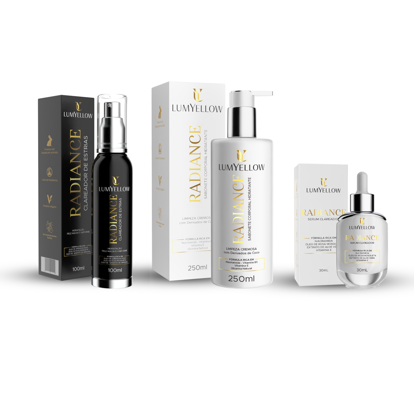 Kit Clareador RADIANCE + Sabonete clareador + Óleo clareador + Sérum clareador